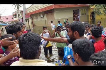 Celebs at Chennai Flood Relief Activities